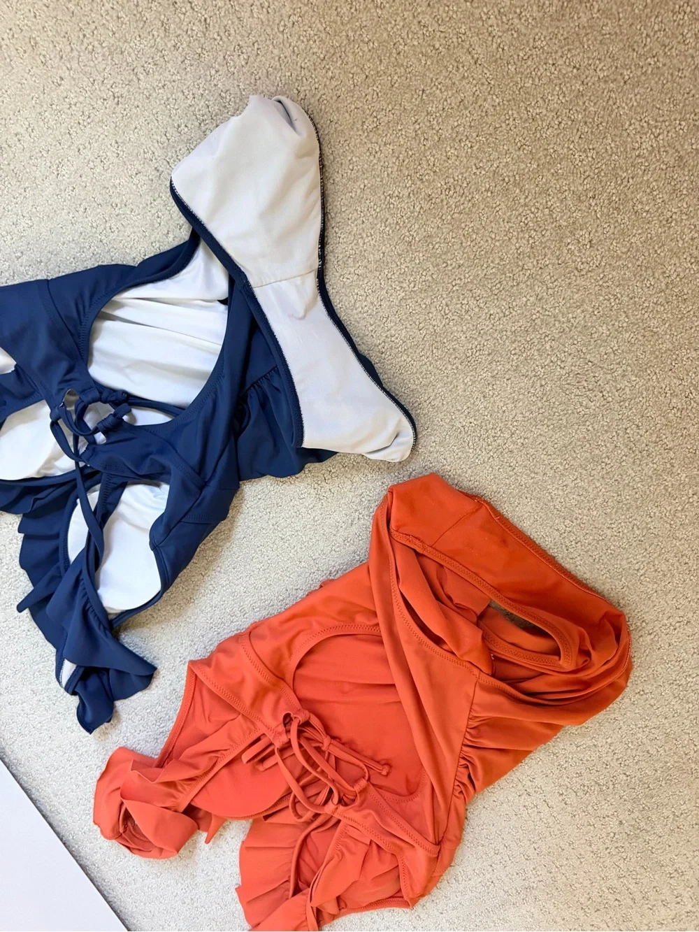 Cupshe Ruffle One-Piece Swimsuits - ruched belly, Orange & Navy